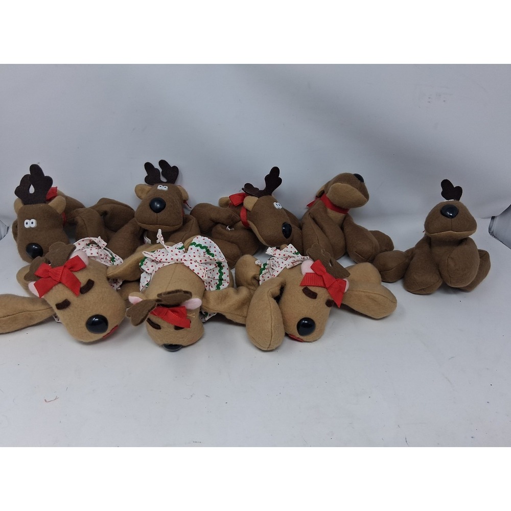 Lot of 8 Vintage Hallmark Rodney the Reindeer Plush Stuffed Animals Christmas